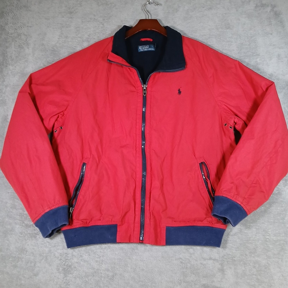 Polo Ralph Lauren Jacket Mens L Harrington Red Fleece Lined 90s Vintage
